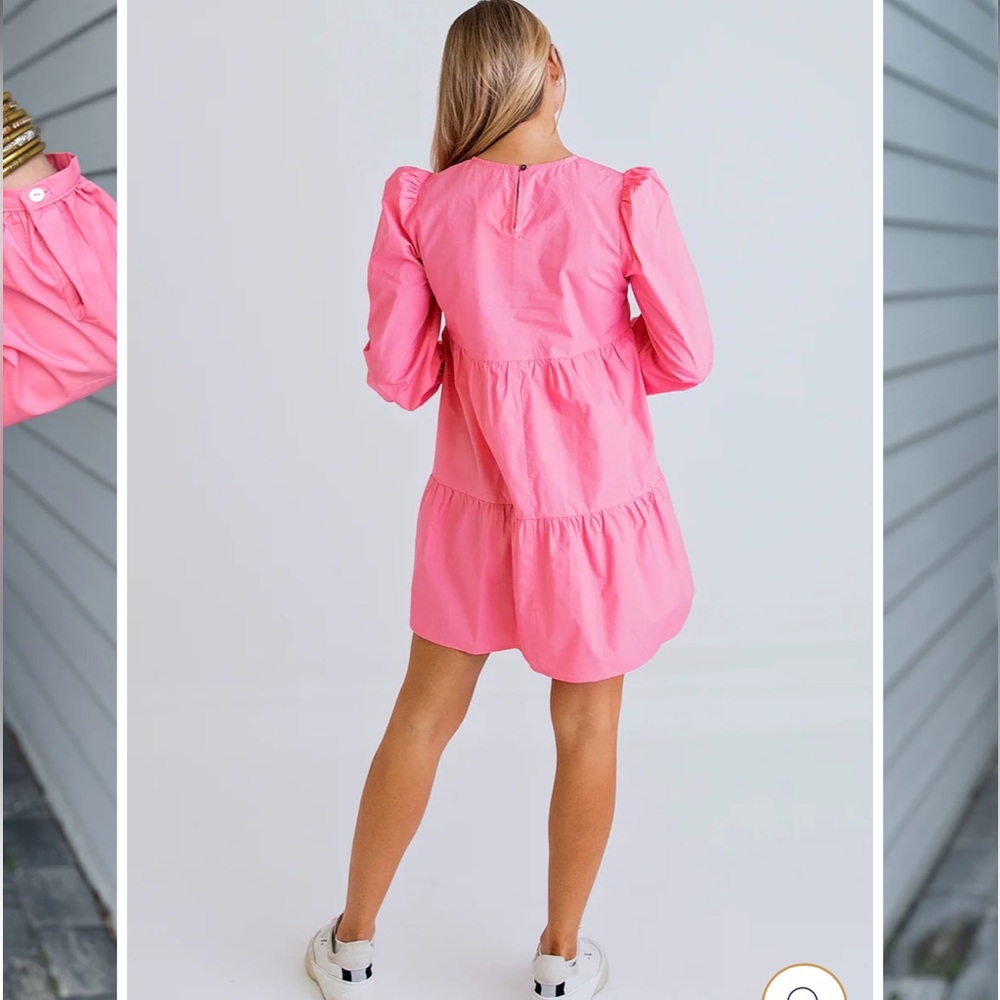 KARLIE: SOLID POPLIN LONG SLEEVE TIER DRESS - PINK size M - Picture 2 of 7